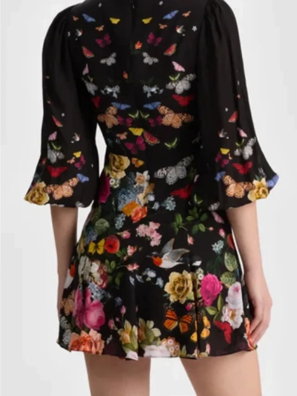 Alice + Olivia Black Floral & Butterfly V-Neck Mini Dress - Picture 2 of 3